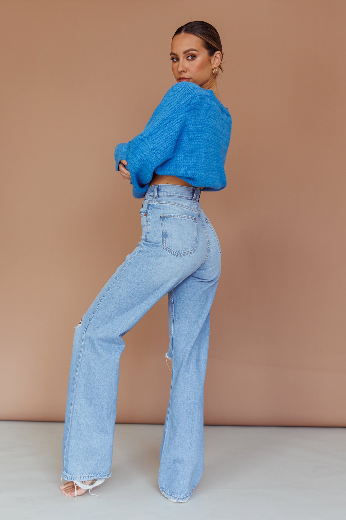 Kayce Dropped Shoulder Knit Sweater Cerulean by Selfie Leslie