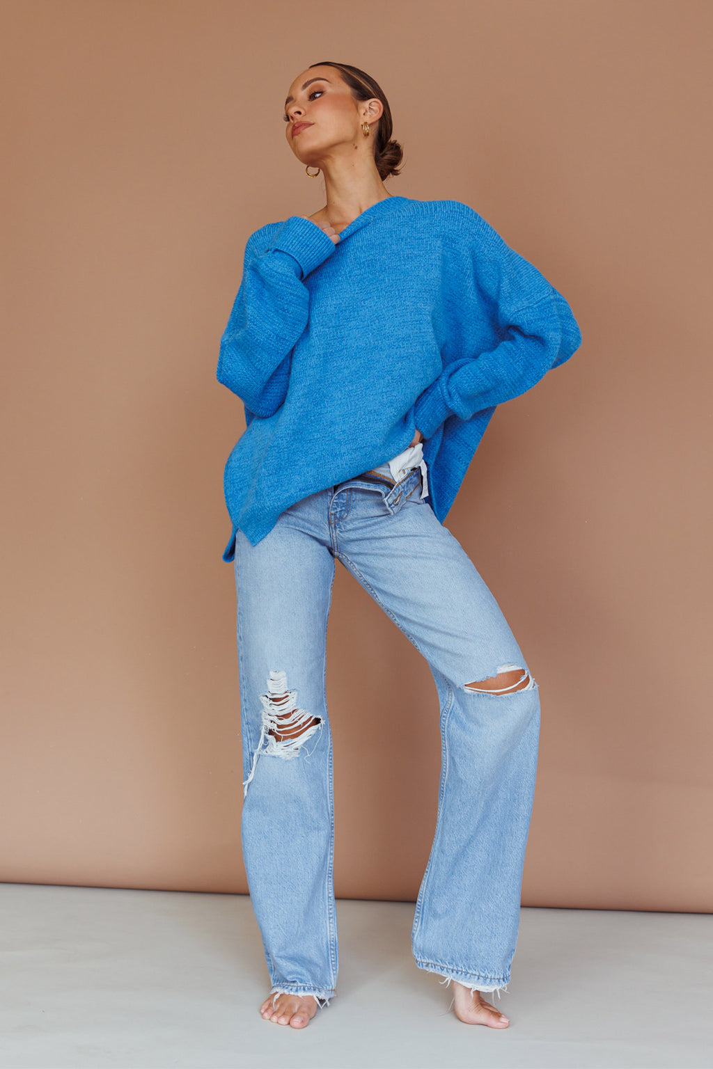 Kayce Dropped Shoulder Knit Sweater Cerulean by Selfie Leslie