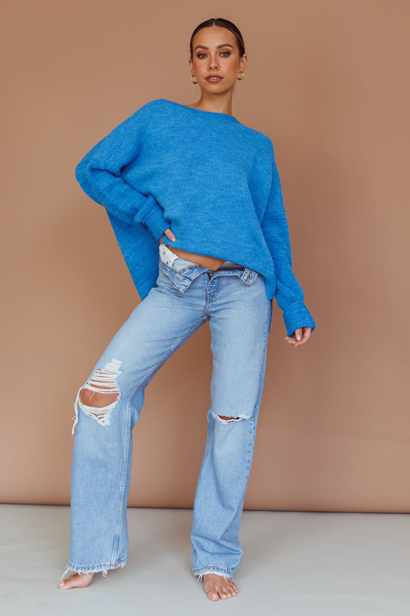 Kayce Dropped Shoulder Knit Sweater Cerulean by Selfie Leslie