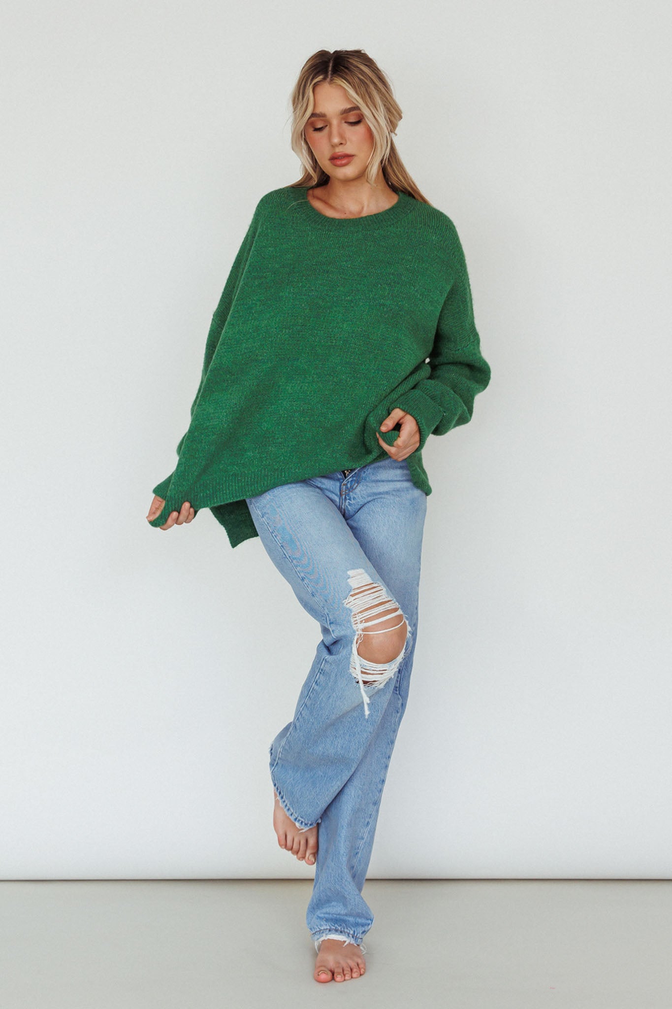 Kayce Dropped Shoulder Knit Sweater Green by Selfie Leslie
