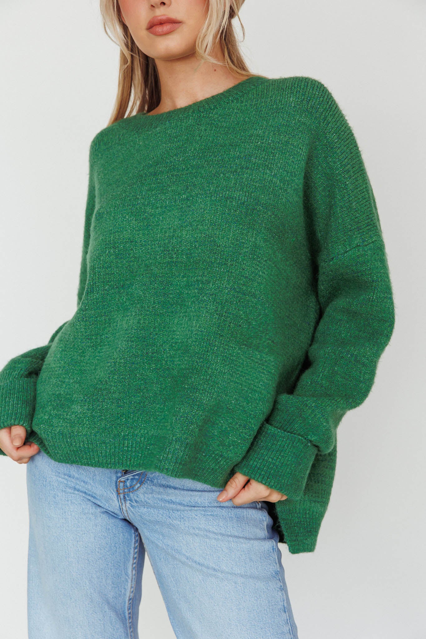 Kayce Dropped Shoulder Knit Sweater Green by Selfie Leslie