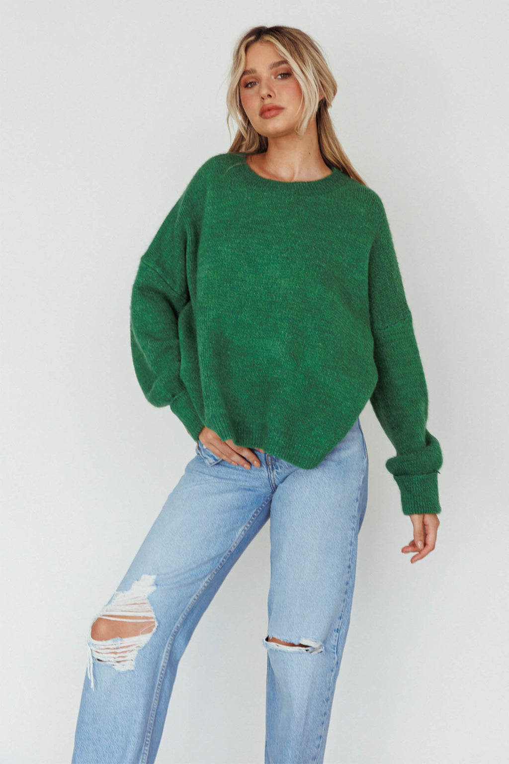 Kayce Dropped Shoulder Knit Sweater Green by Selfie Leslie