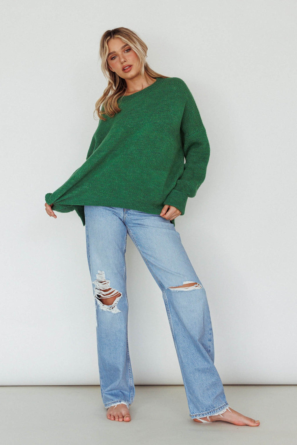 Kayce Dropped Shoulder Knit Sweater Green by Selfie Leslie