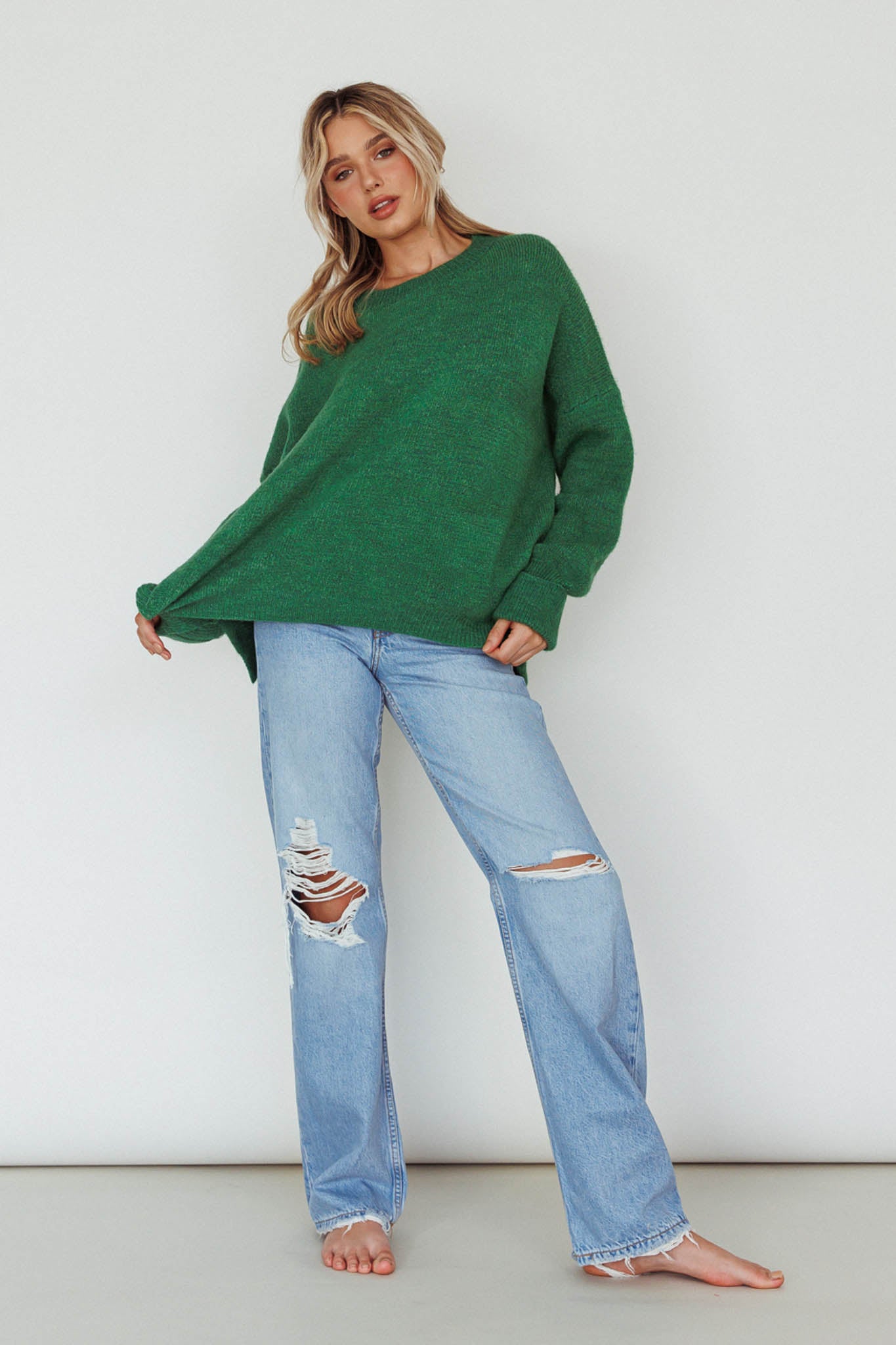 Kayce Dropped Shoulder Knit Sweater Green by Selfie Leslie