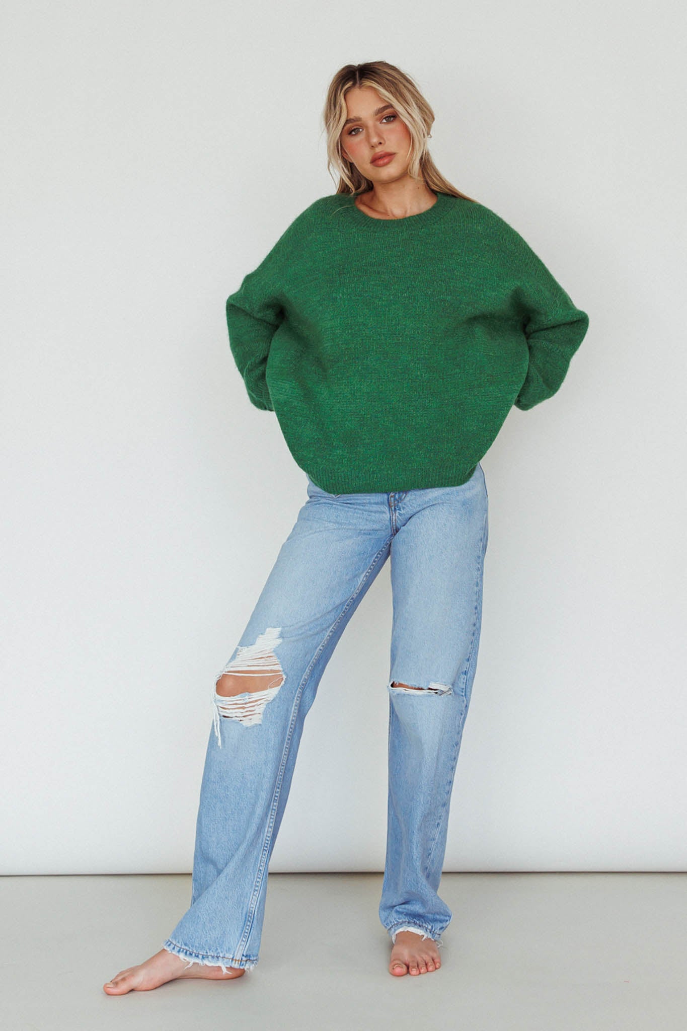 Kayce Dropped Shoulder Knit Sweater Green by Selfie Leslie