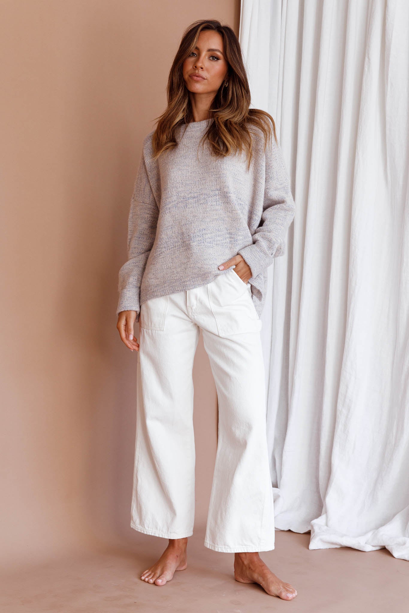 Kayce Dropped Shoulder Knit Sweater Grey by Selfie Leslie