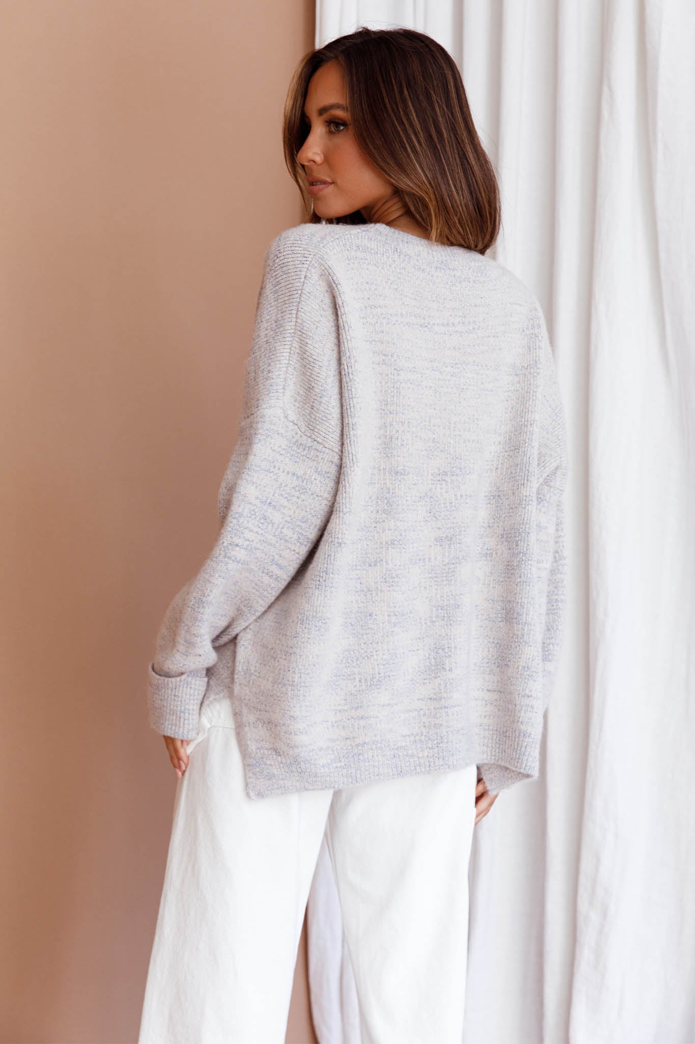 Kayce Dropped Shoulder Knit Sweater Grey by Selfie Leslie