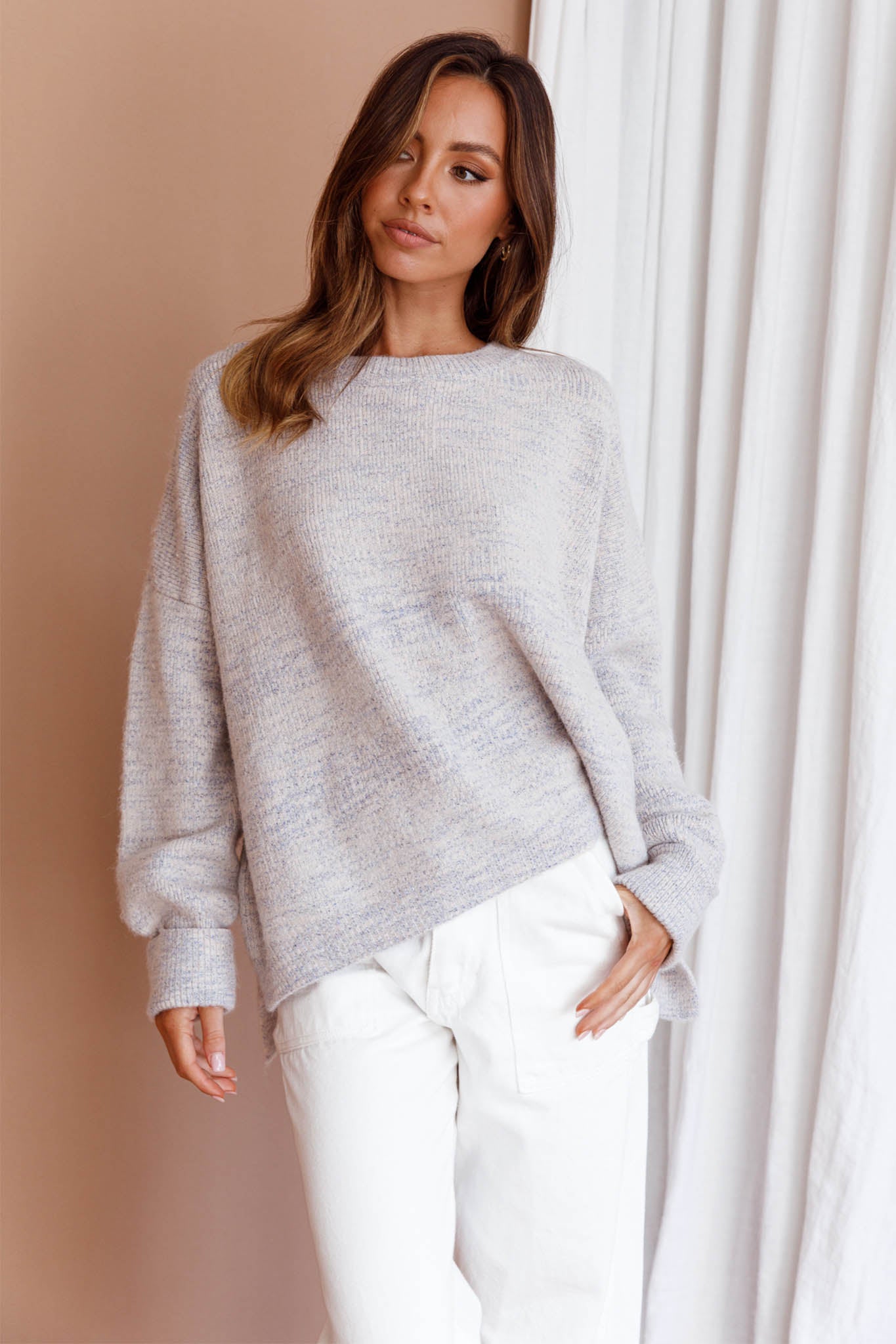 Kayce Dropped Shoulder Knit Sweater Grey by Selfie Leslie