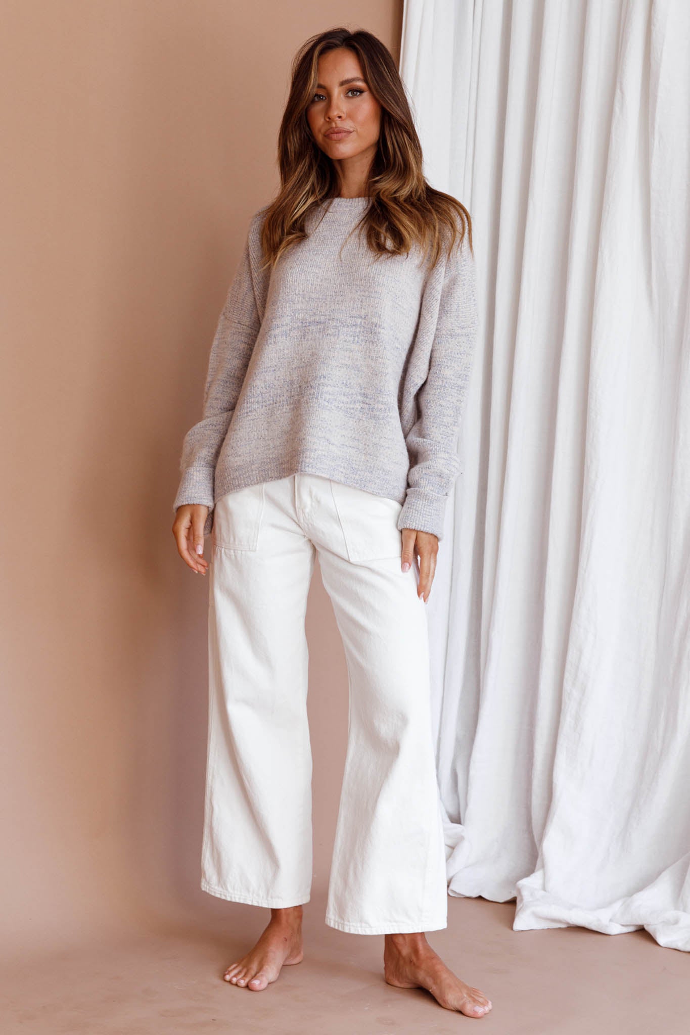 Kayce Dropped Shoulder Knit Sweater Grey by Selfie Leslie