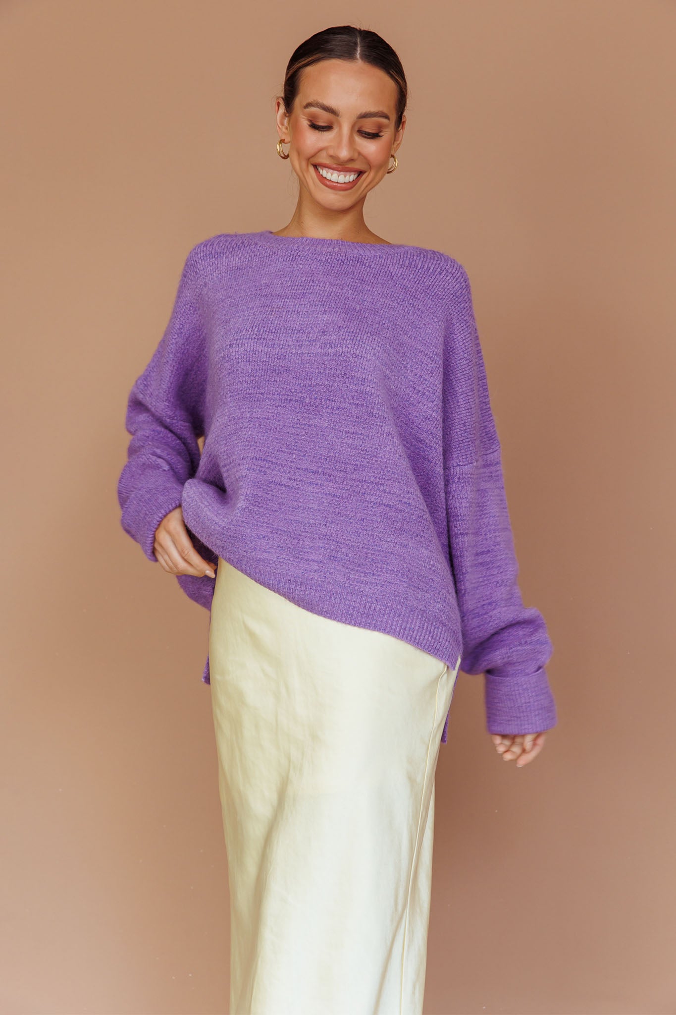 Kayce Dropped Shoulder Knit Sweater Purple by Selfie Leslie