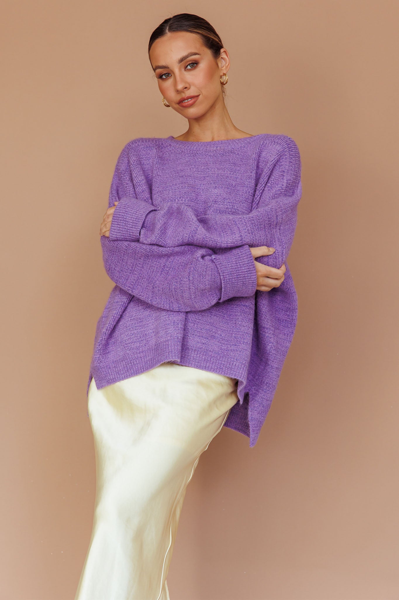 Kayce Dropped Shoulder Knit Sweater Purple by Selfie Leslie