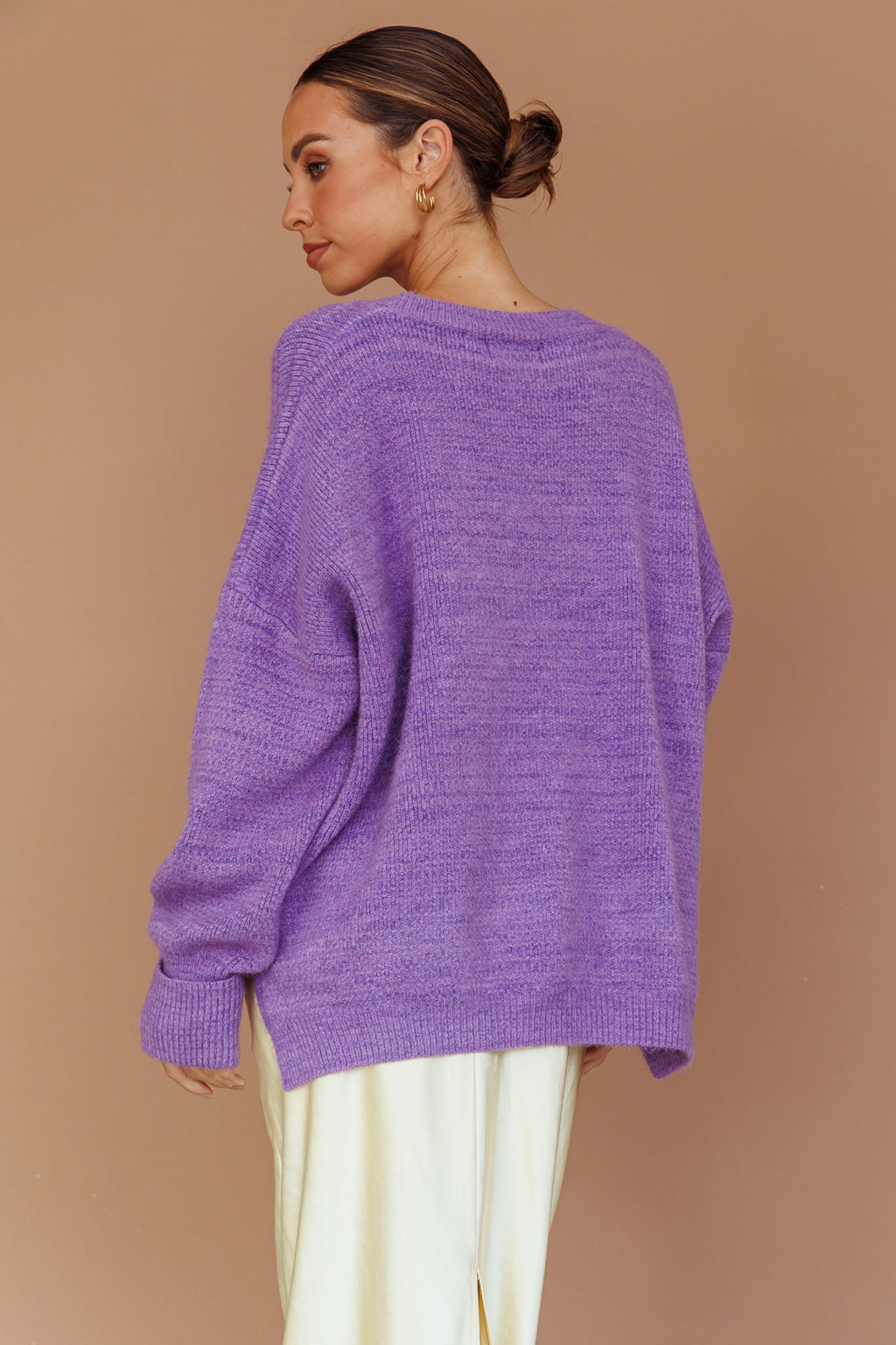 Kayce Dropped Shoulder Knit Sweater Purple by Selfie Leslie