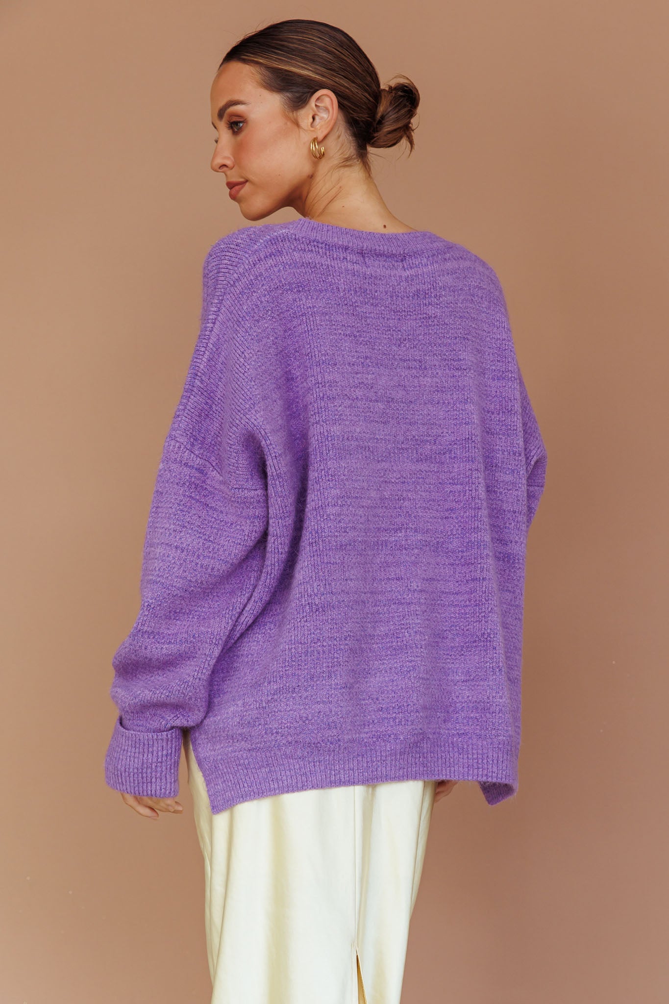 Kayce Dropped Shoulder Knit Sweater Purple by Selfie Leslie