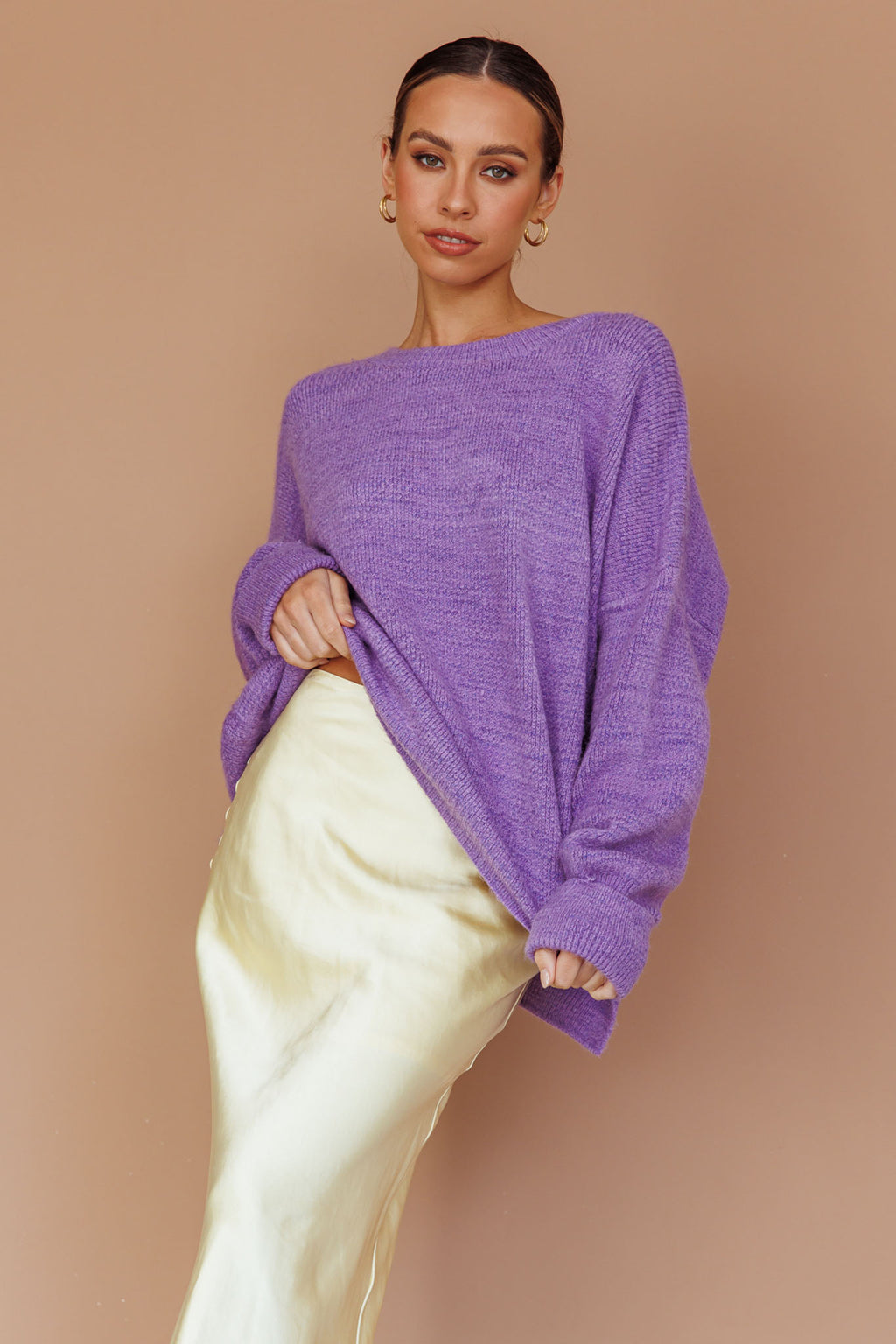 Kayce Dropped Shoulder Knit Sweater Purple by Selfie Leslie