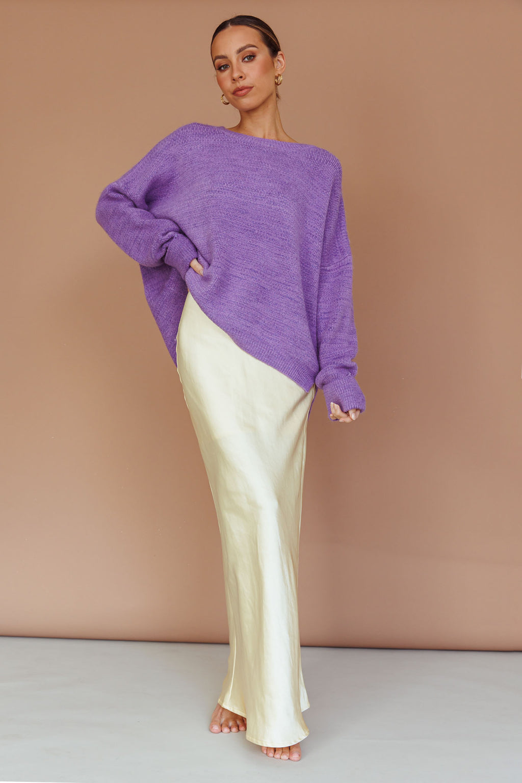 Kayce Dropped Shoulder Knit Sweater Purple by Selfie Leslie