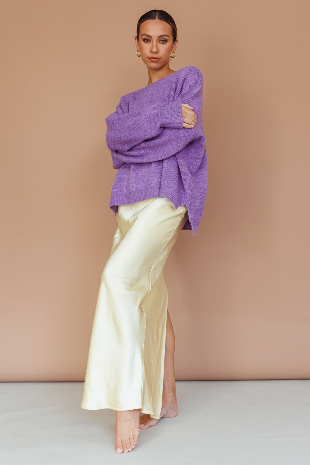 Kayce Dropped Shoulder Knit Sweater Purple by Selfie Leslie