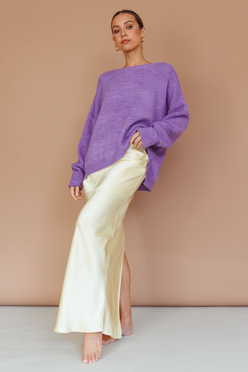 Kayce Dropped Shoulder Knit Sweater Purple by Selfie Leslie