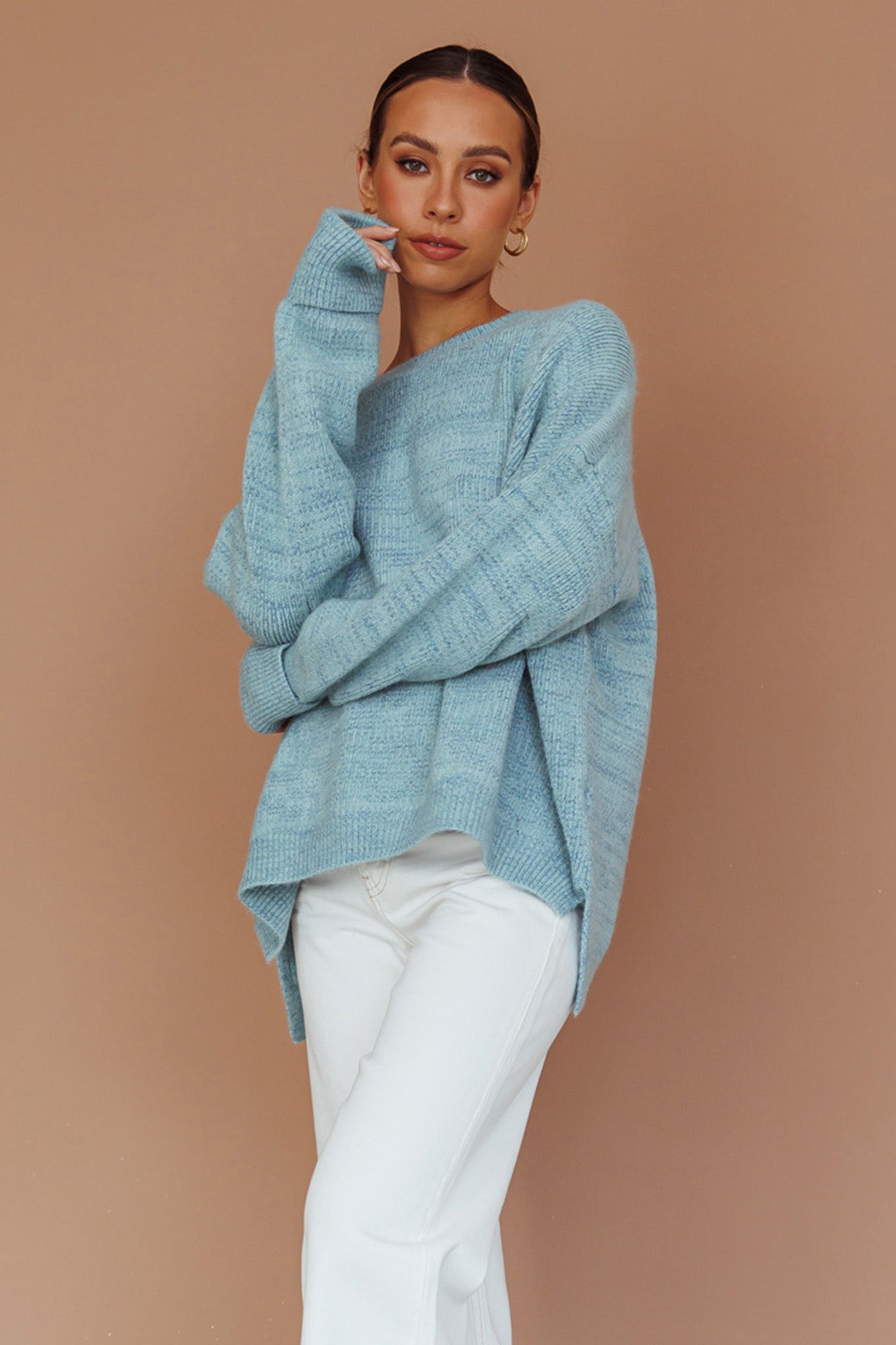 Kayce Dropped Shoulder Knit Sweater Sky Blue by Selfie Leslie