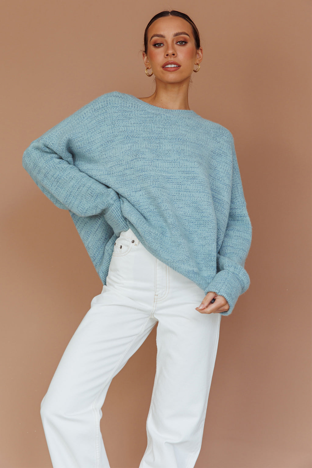 Kayce Dropped Shoulder Knit Sweater Sky Blue by Selfie Leslie