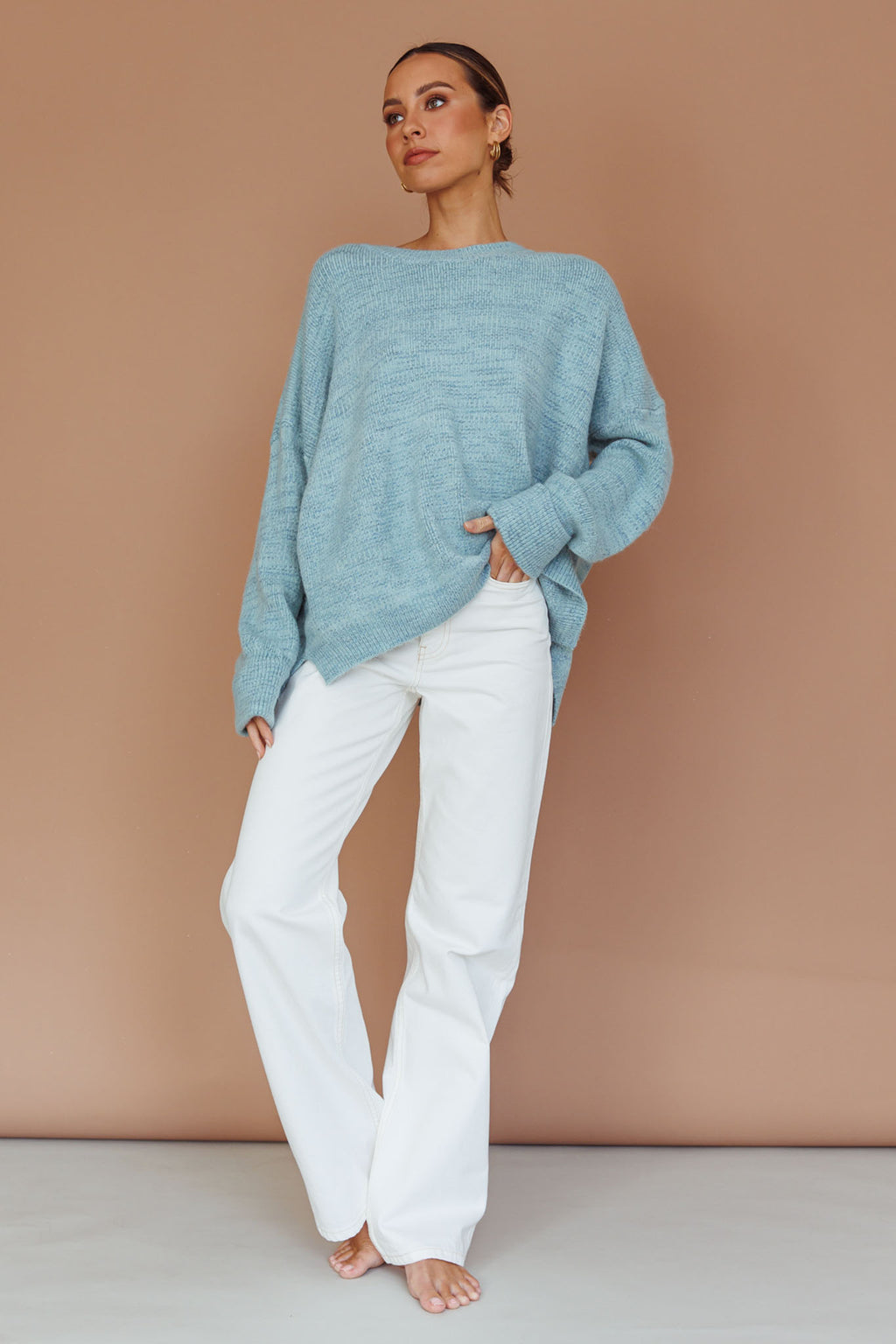 Kayce Dropped Shoulder Knit Sweater Sky Blue by Selfie Leslie