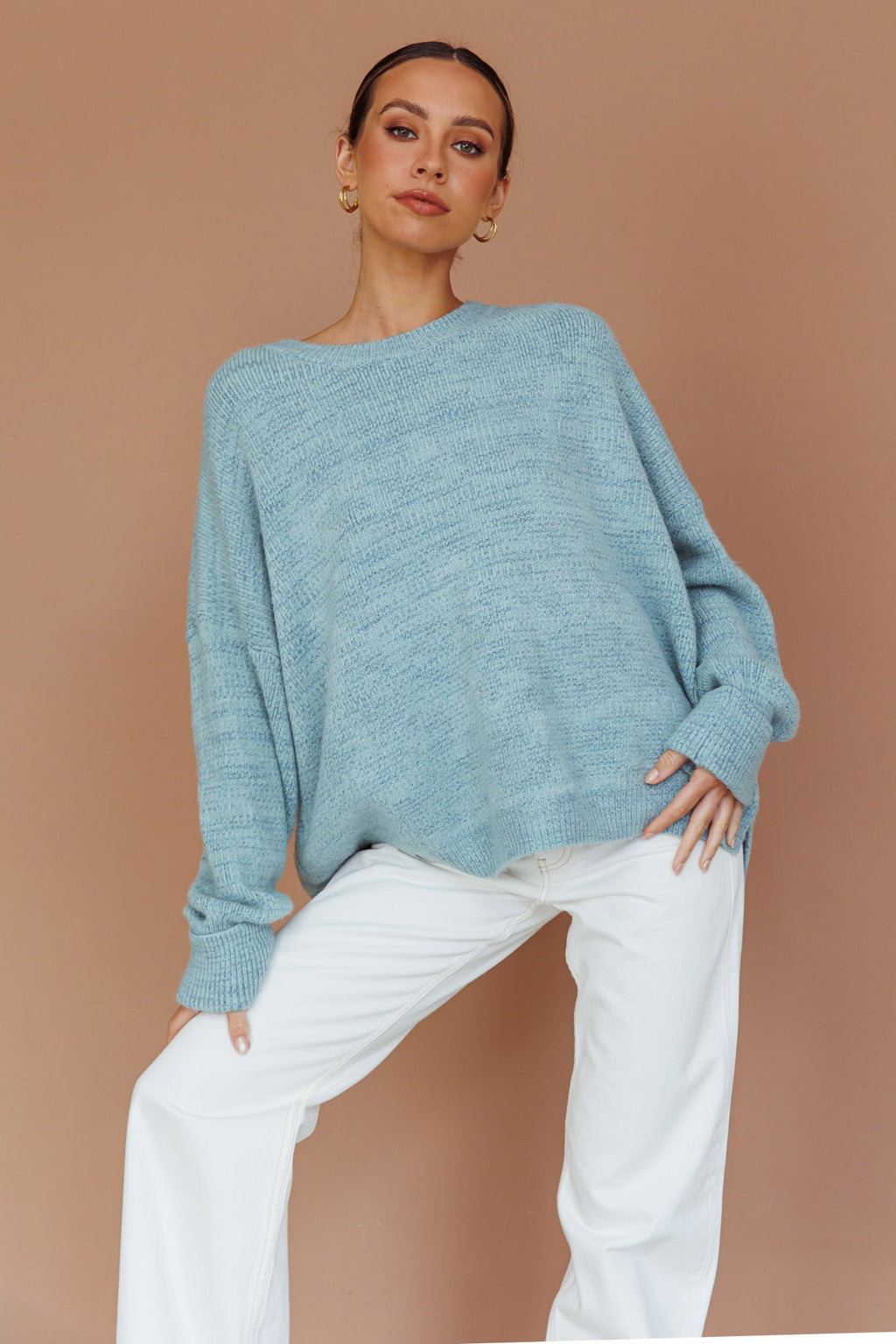 Kayce Dropped Shoulder Knit Sweater Sky Blue by Selfie Leslie