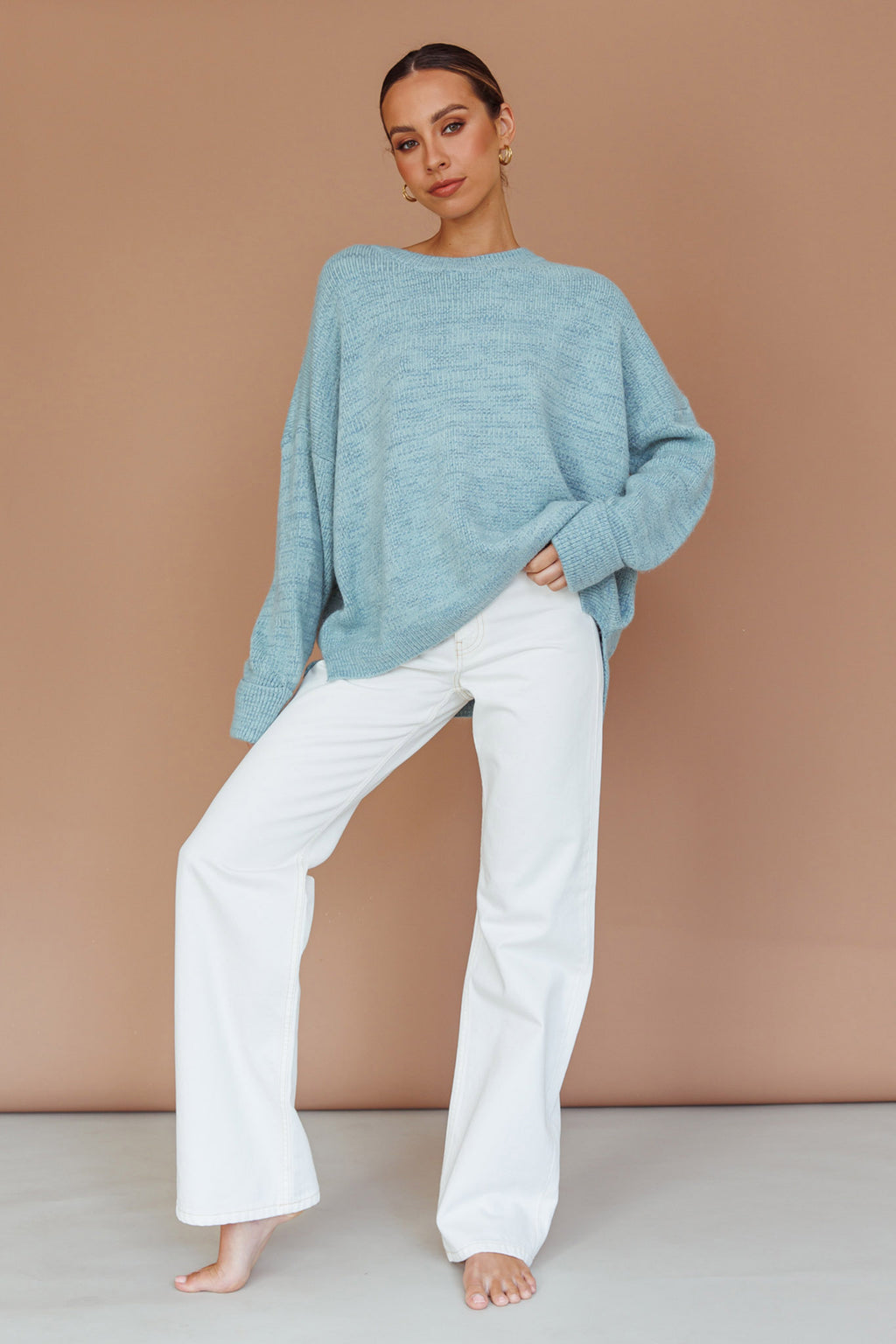 Kayce Dropped Shoulder Knit Sweater Sky Blue by Selfie Leslie