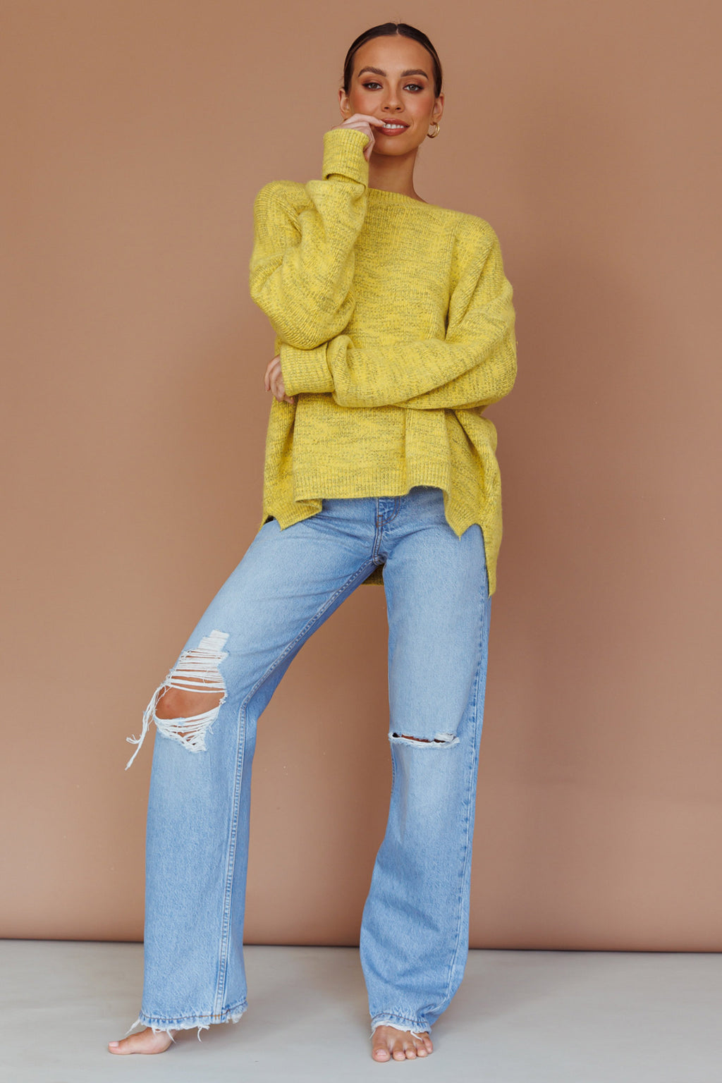 Kayce Dropped Shoulder Knit Sweater Yellow by Selfie Leslie