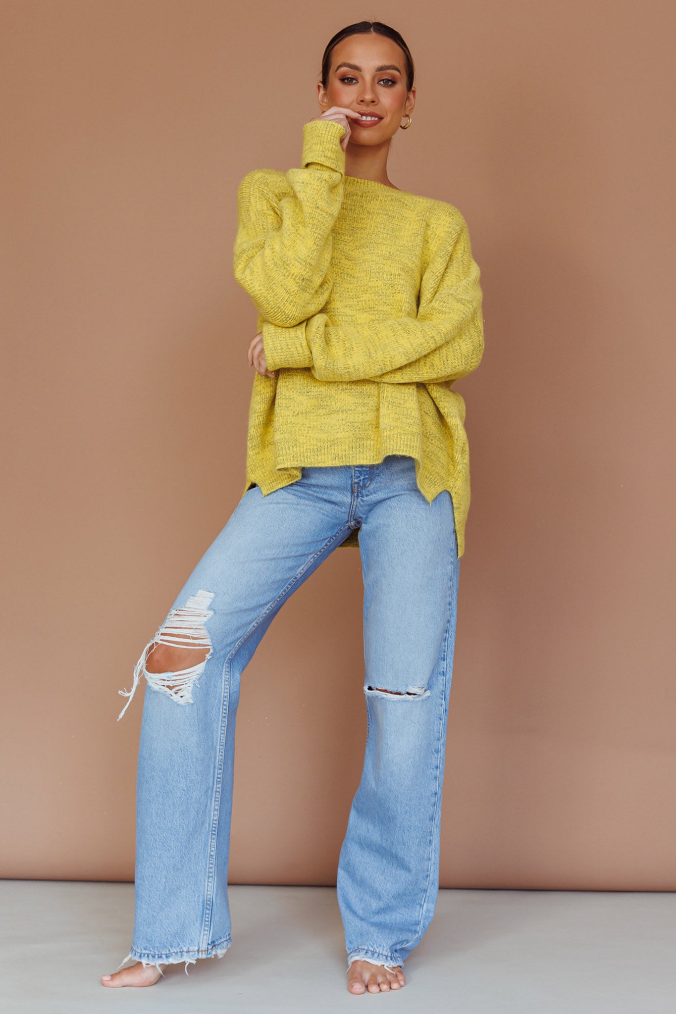 Kayce Dropped Shoulder Knit Sweater Yellow by Selfie Leslie