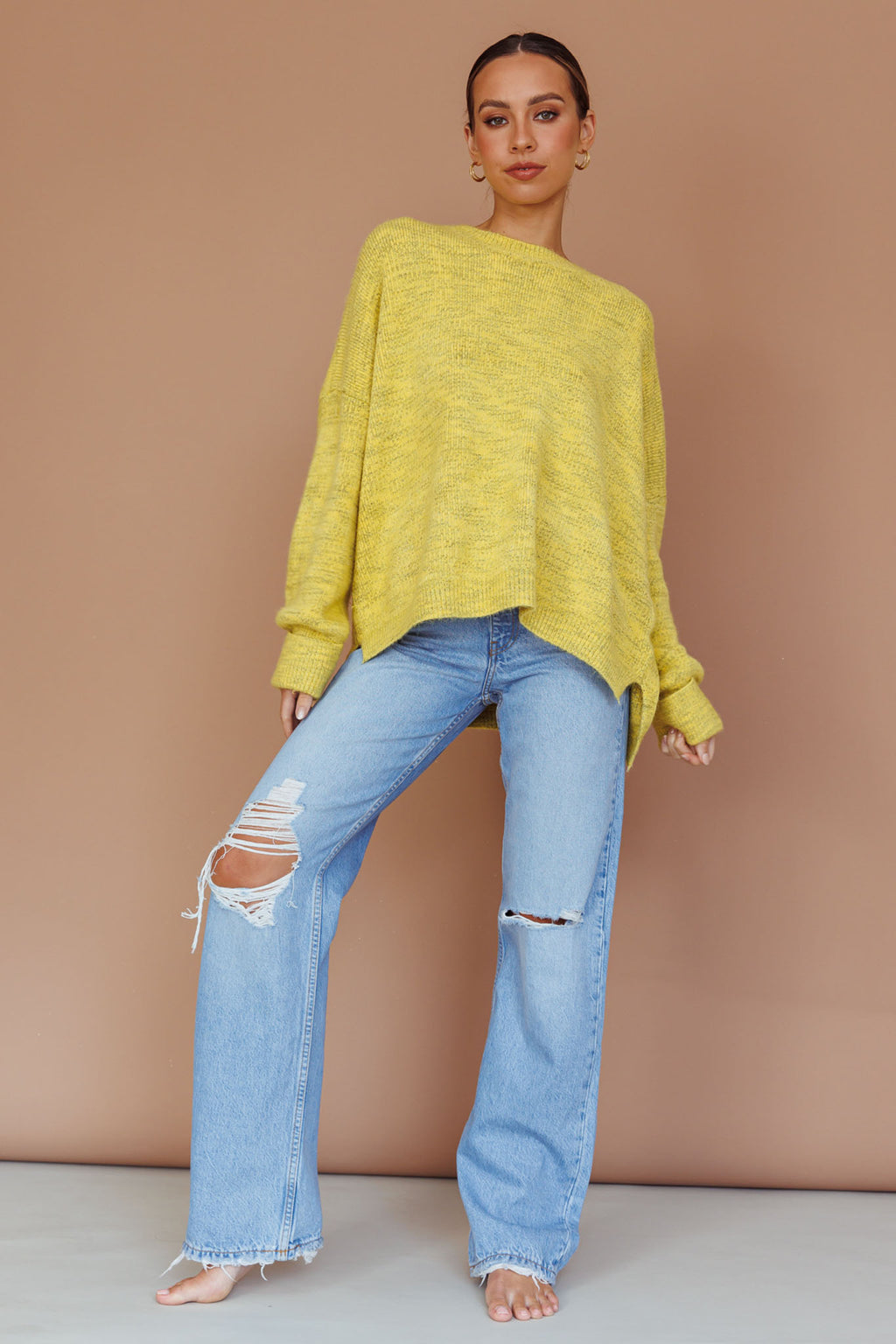 Kayce Dropped Shoulder Knit Sweater Yellow by Selfie Leslie