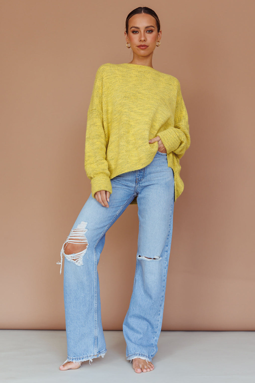 Kayce Dropped Shoulder Knit Sweater Yellow by Selfie Leslie
