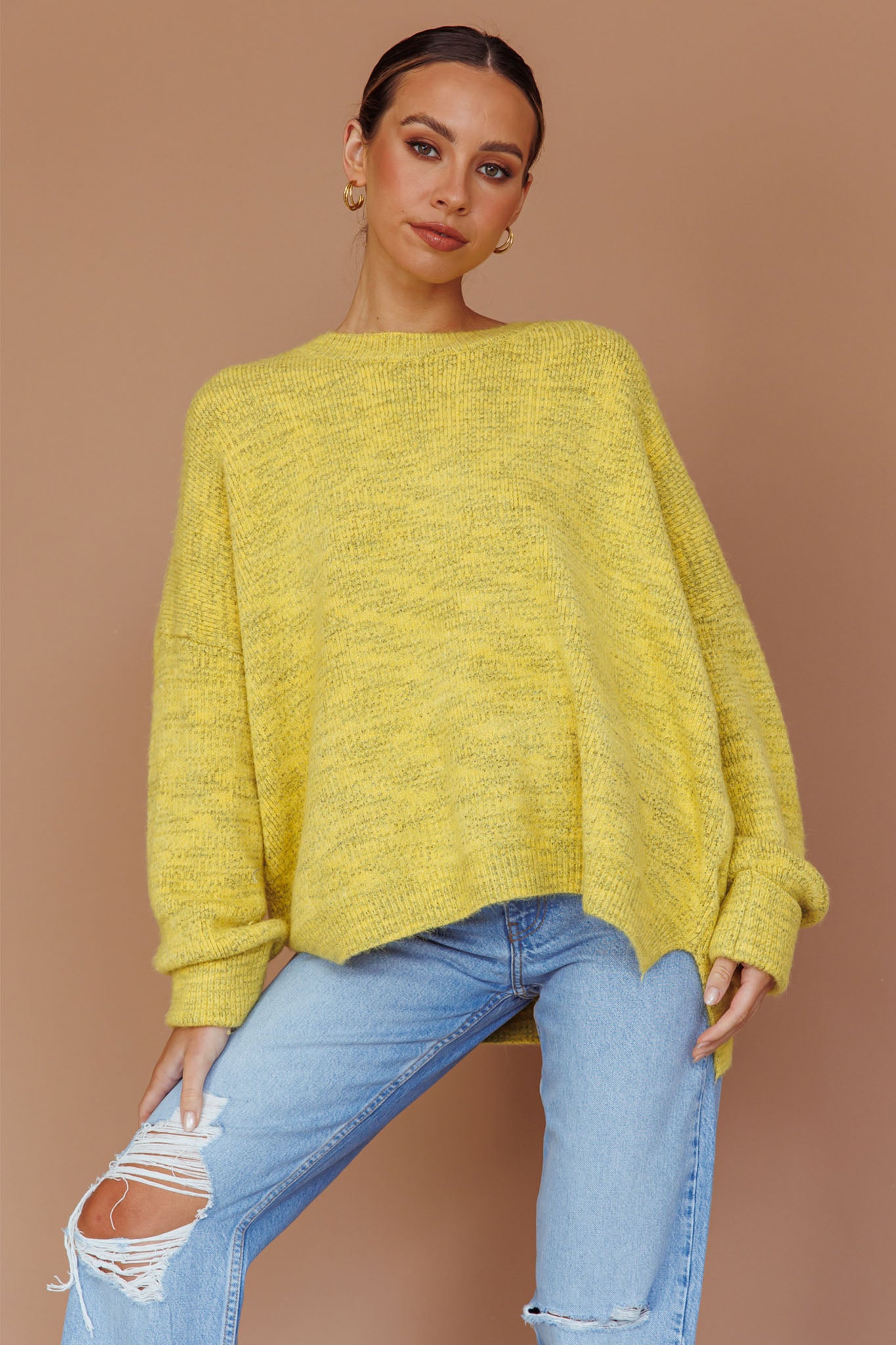Kayce Dropped Shoulder Knit Sweater Yellow by Selfie Leslie