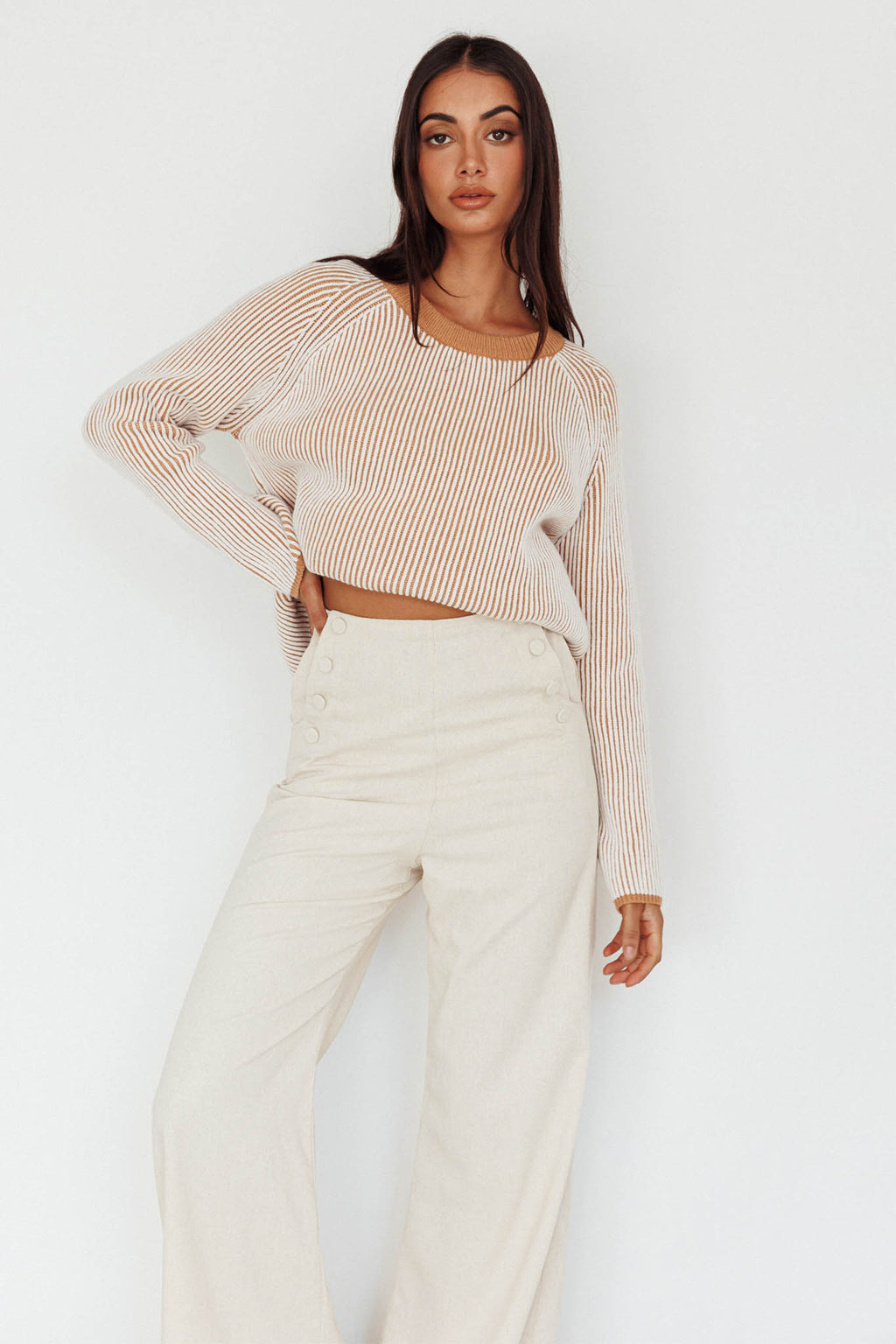 Trafalgur Ribbed Knit Sweater Camel by Selfie Leslie