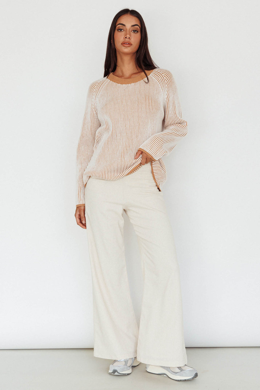 Trafalgur Ribbed Knit Sweater Camel by Selfie Leslie