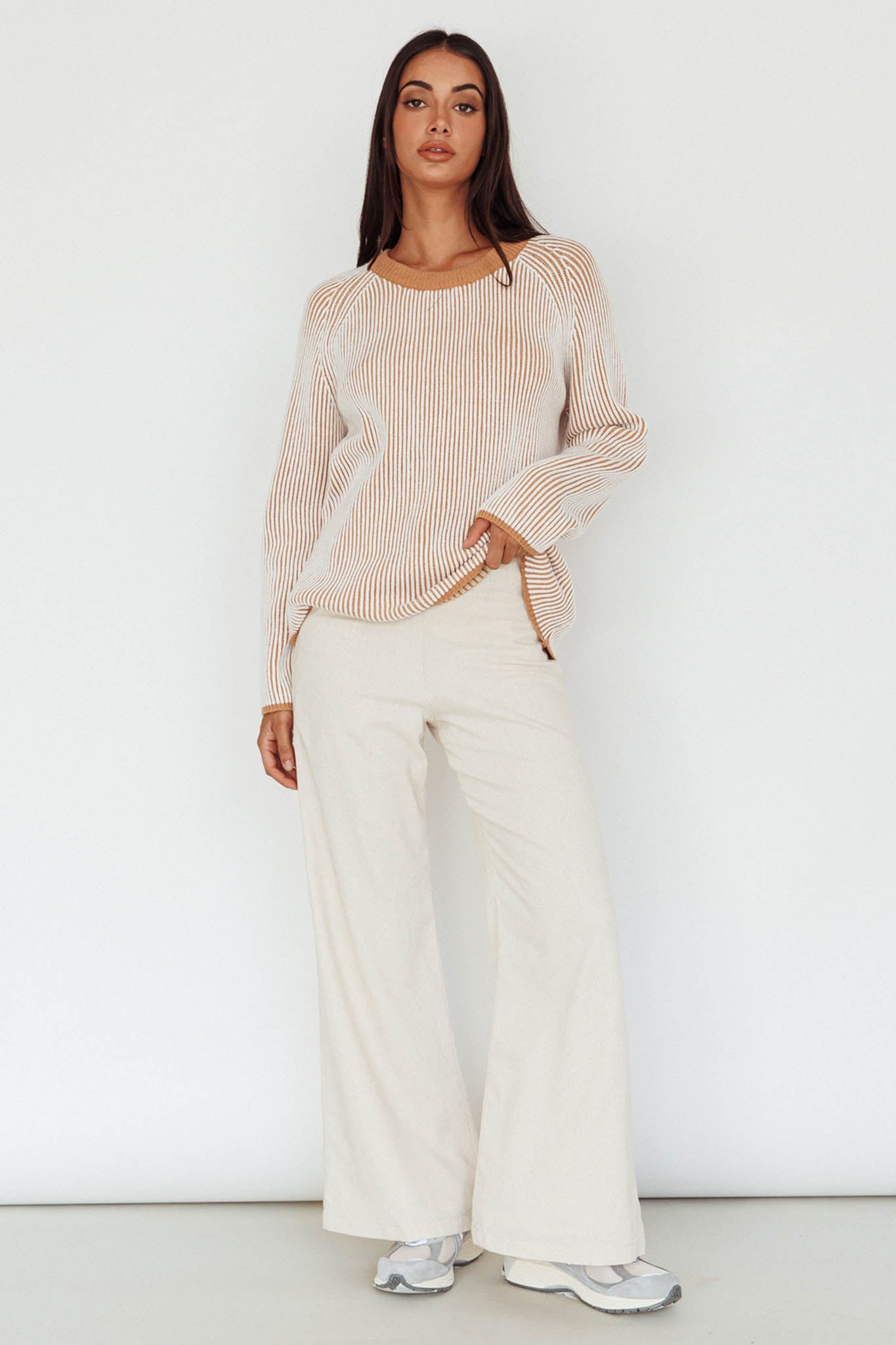 Trafalgur Ribbed Knit Sweater Camel by Selfie Leslie