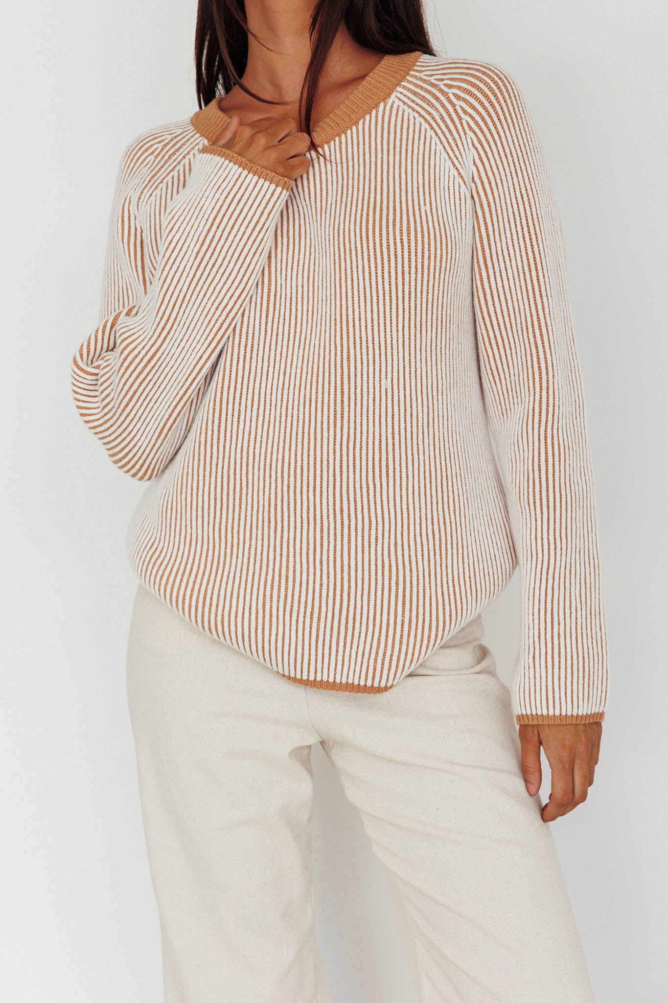 Trafalgur Ribbed Knit Sweater Camel by Selfie Leslie