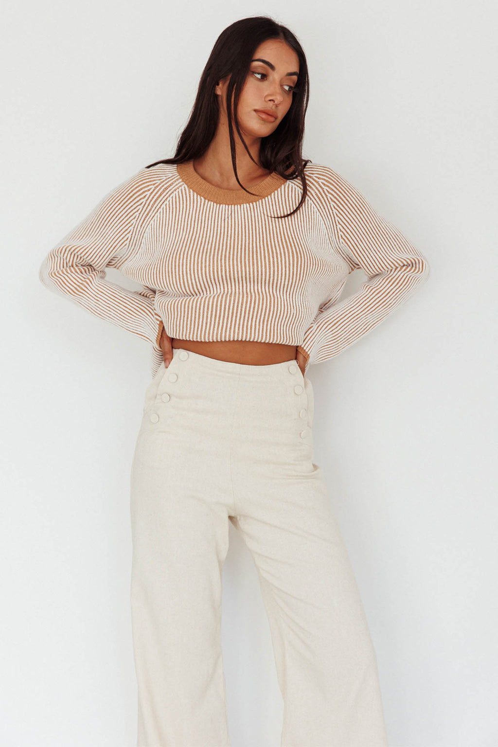 Trafalgur Ribbed Knit Sweater Camel by Selfie Leslie