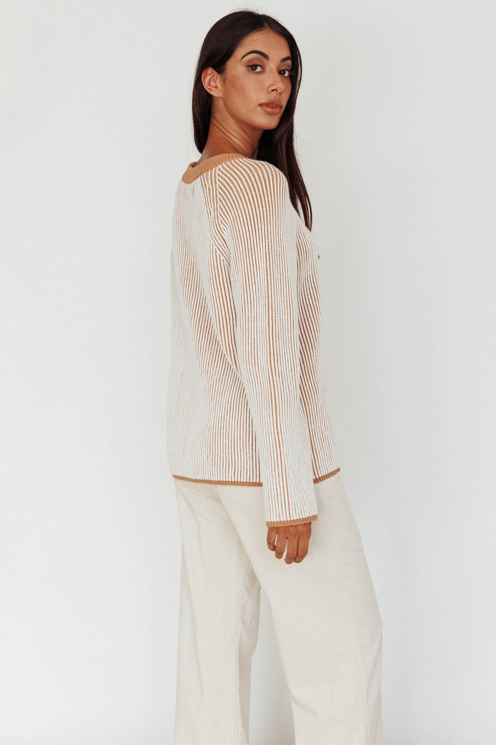 Trafalgur Ribbed Knit Sweater Camel by Selfie Leslie