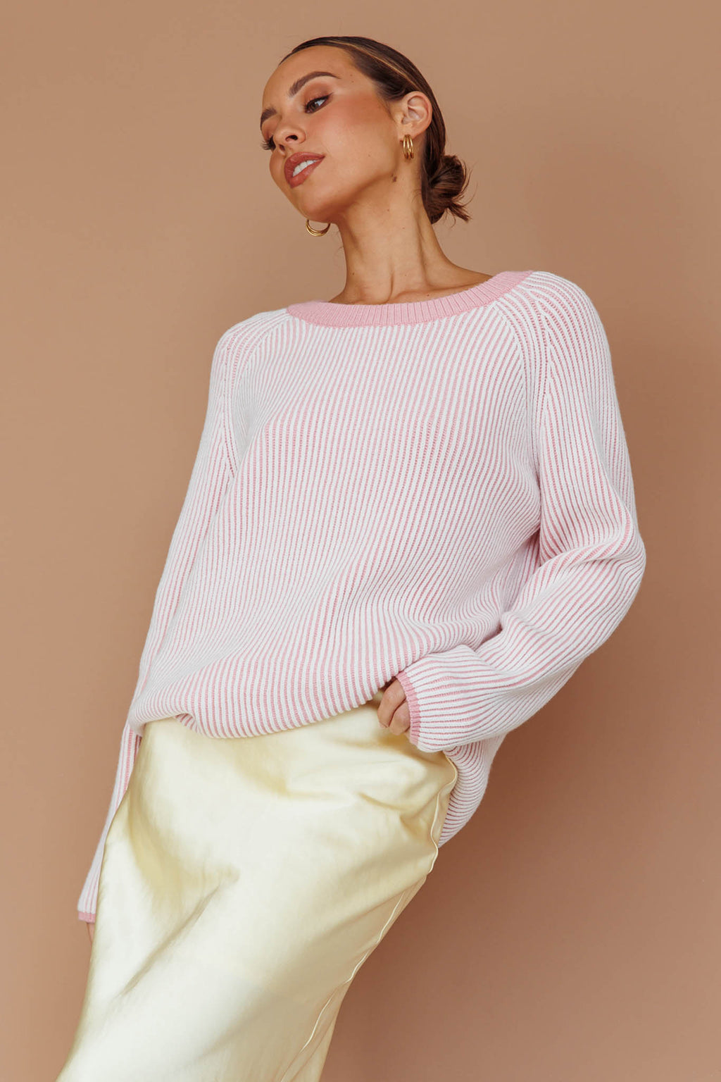 Trafalgur Ribbed Knit Sweater Pink by Selfie Leslie