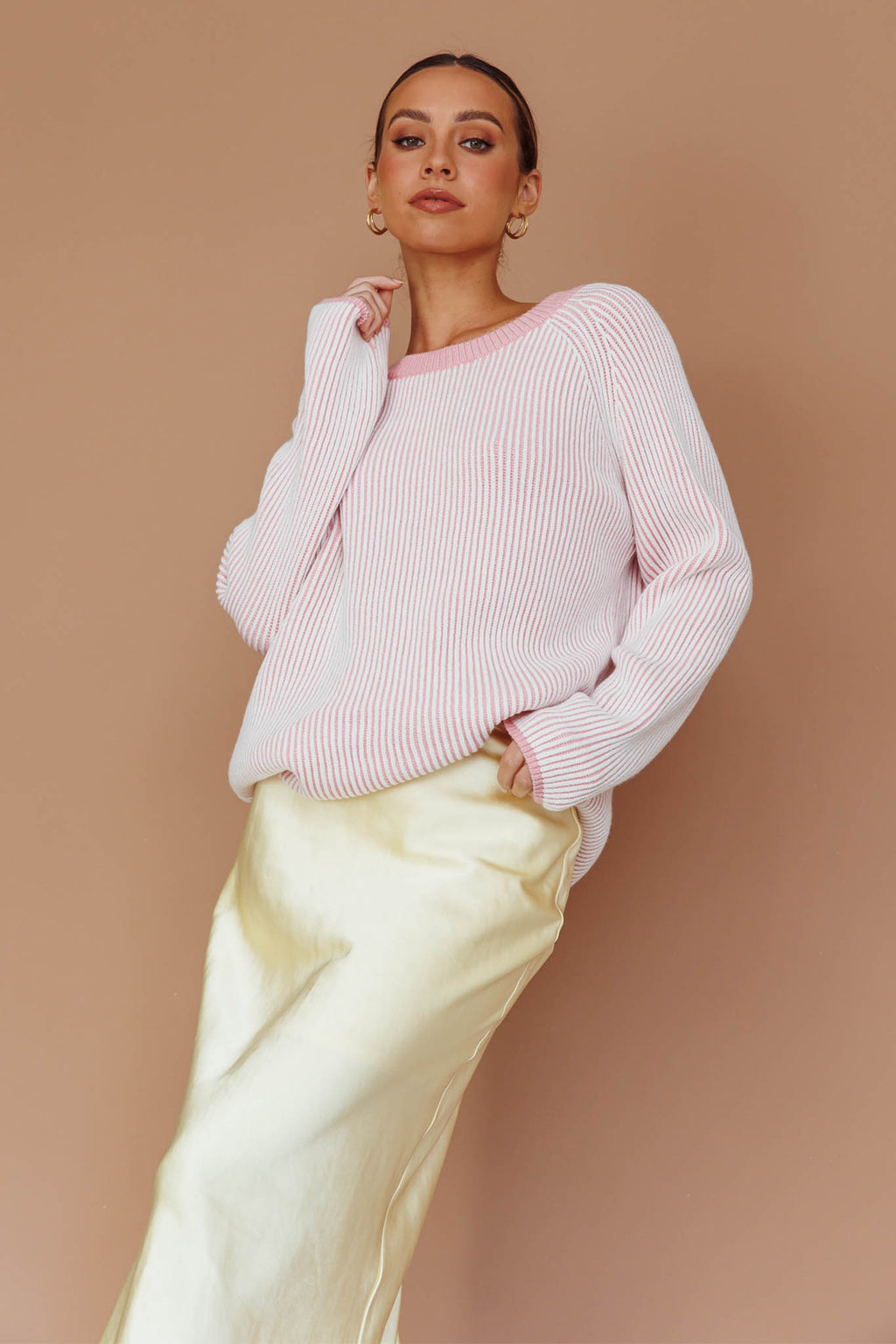 Trafalgur Ribbed Knit Sweater Pink by Selfie Leslie