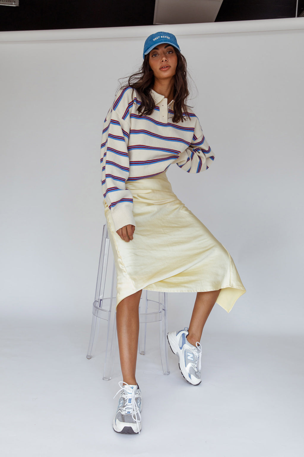 Boston Collared Knit Sweater Striped White by Selfie Leslie