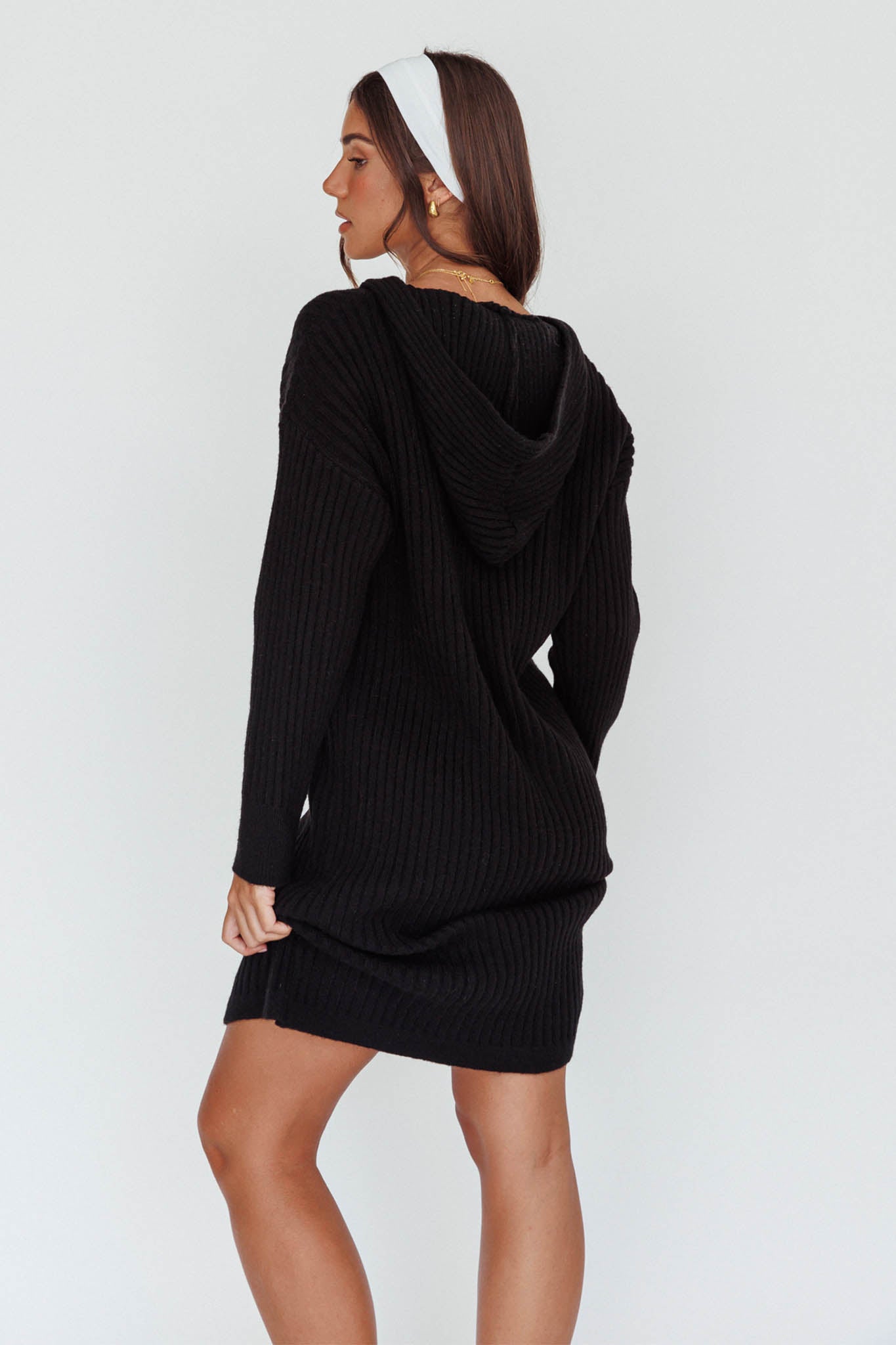 Autumn Hooded Sweater Midi Dress Black by Selfie Leslie