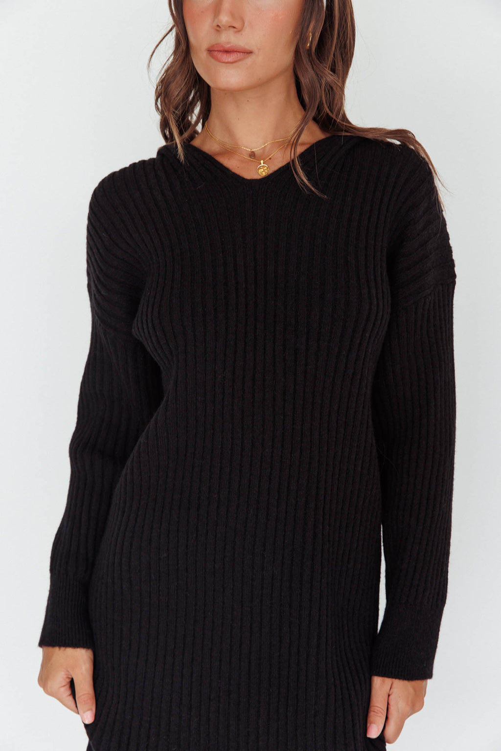 Autumn Hooded Sweater Midi Dress Black by Selfie Leslie