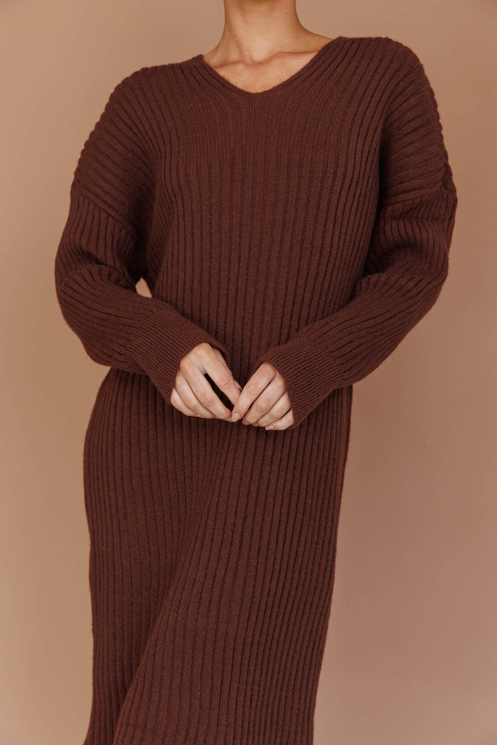 Autumn Hooded Sweater Midi Dress Chocolate by Selfie Leslie