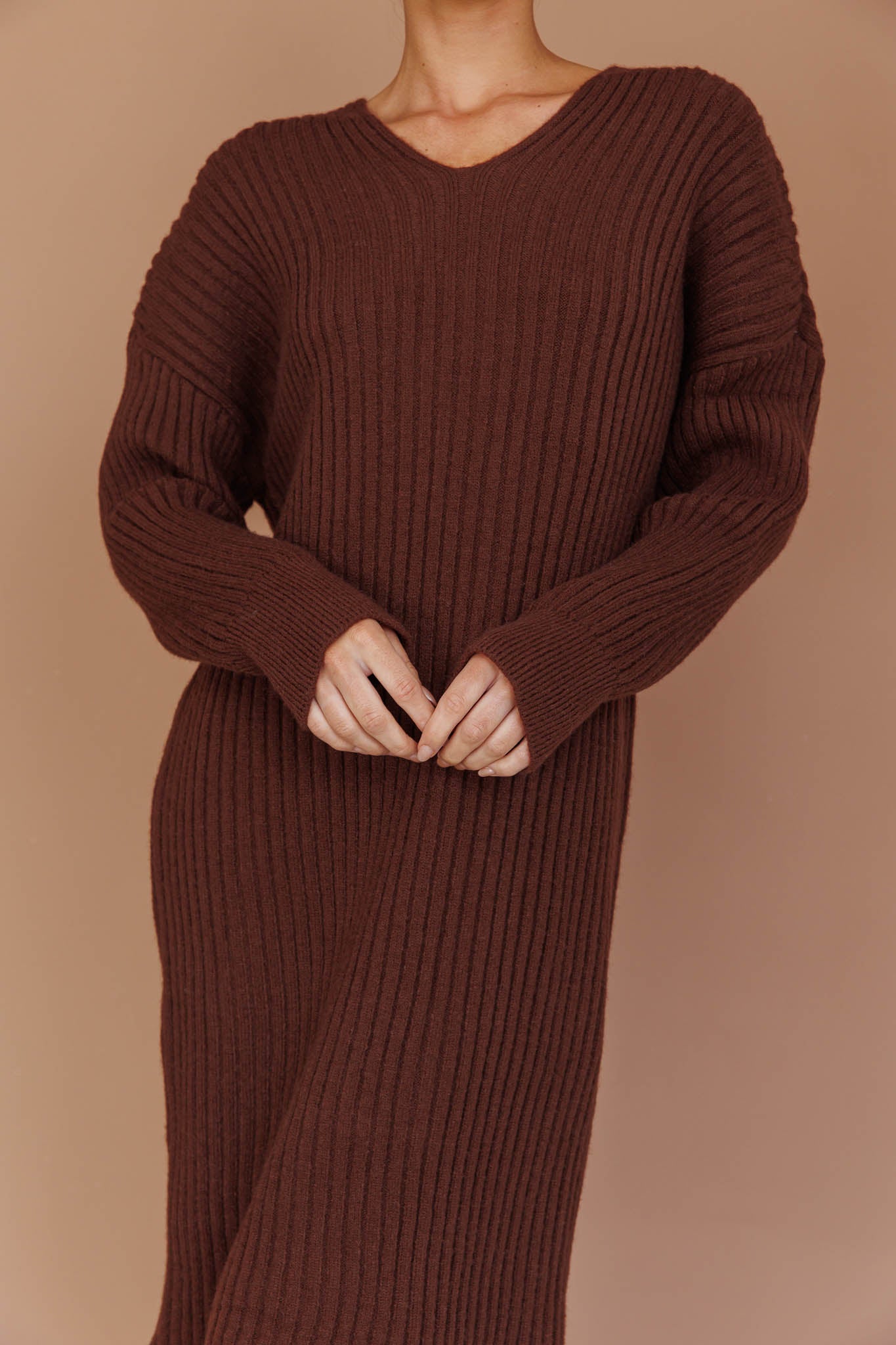 Autumn Hooded Sweater Midi Dress Chocolate by Selfie Leslie