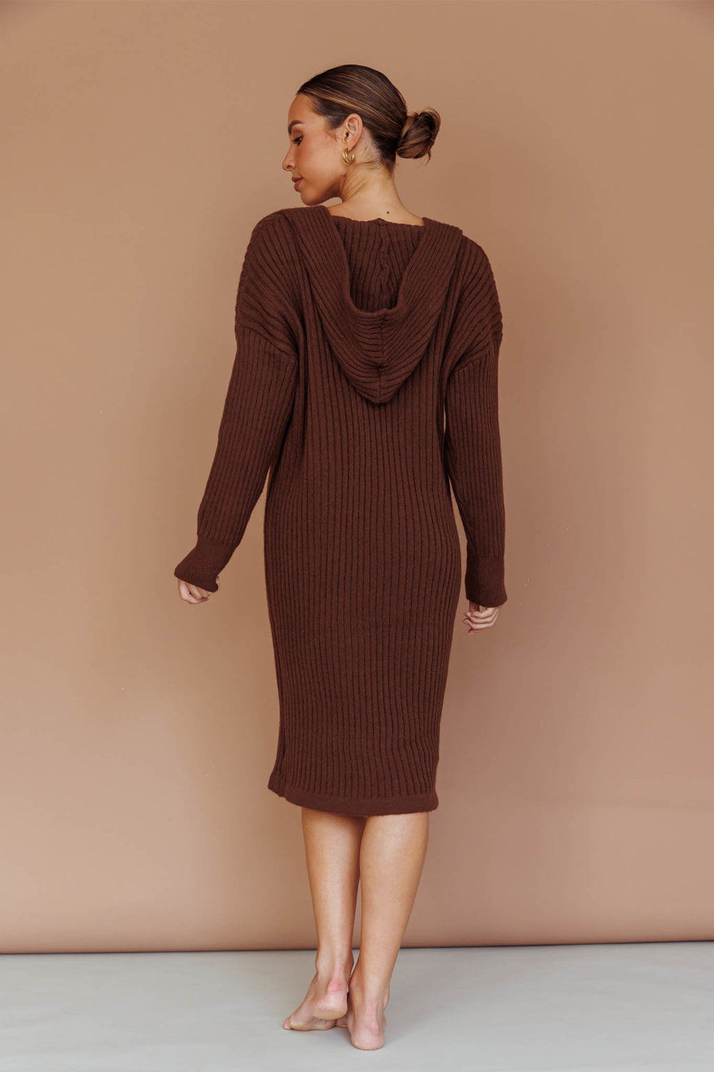 Autumn Hooded Sweater Midi Dress Chocolate by Selfie Leslie