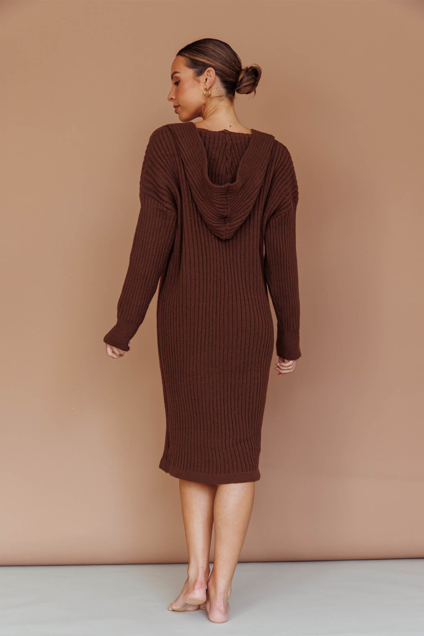 Autumn Hooded Sweater Midi Dress Chocolate by Selfie Leslie