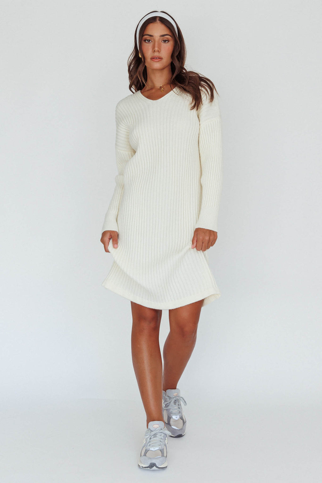 Autumn Hooded Sweater Midi Dress White by Selfie Leslie