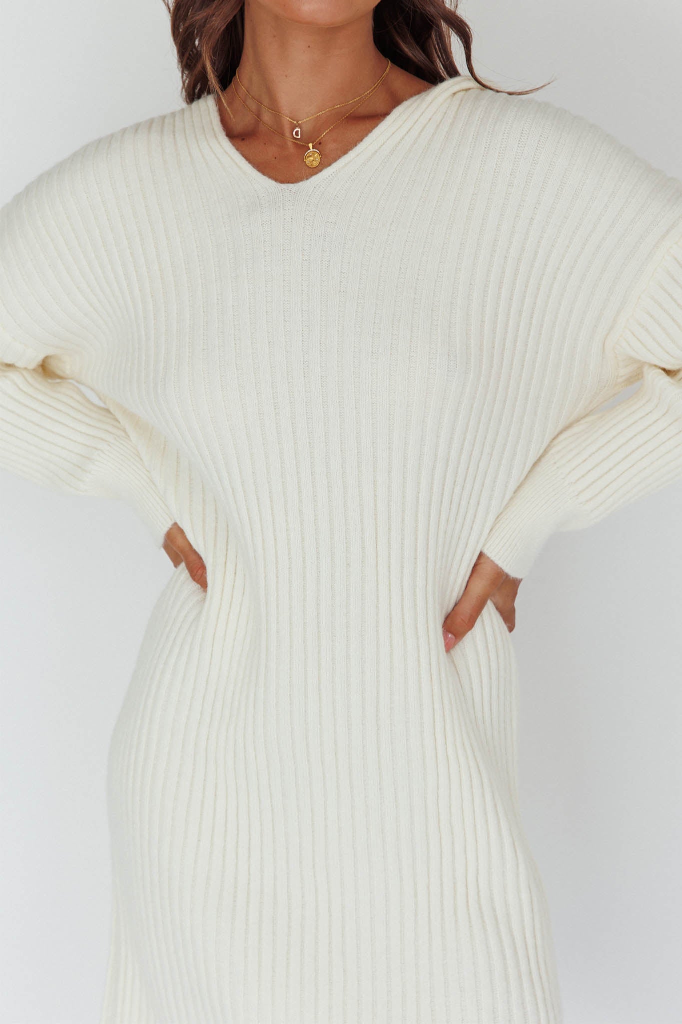 Autumn Hooded Sweater Midi Dress White by Selfie Leslie