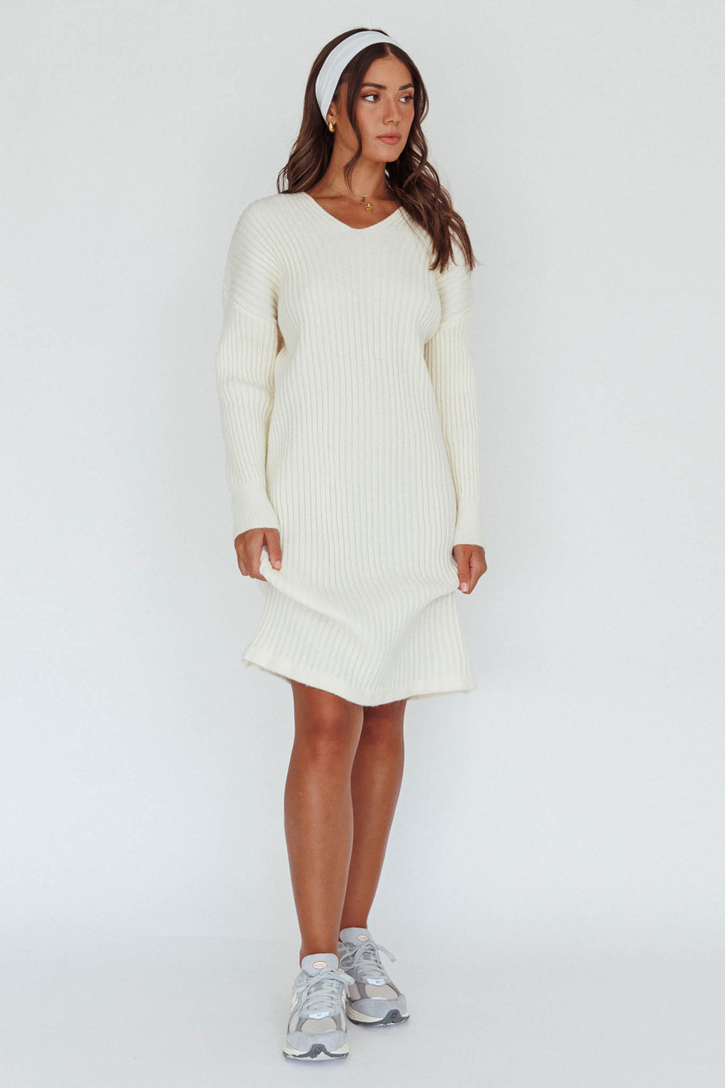 Autumn Hooded Sweater Midi Dress White by Selfie Leslie