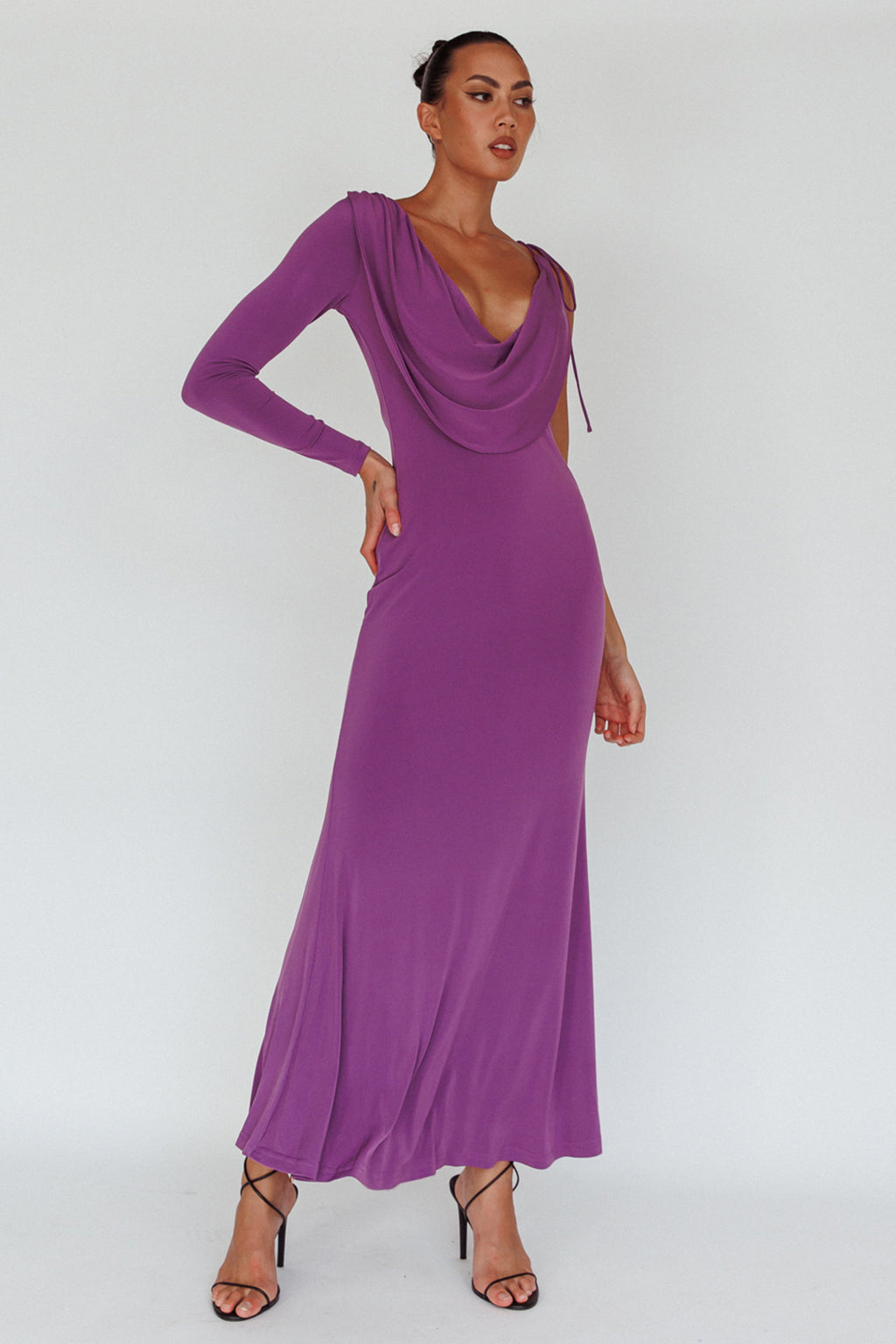 Star Walker One Sleeve Maxi Dress Purple by Selfie Leslie